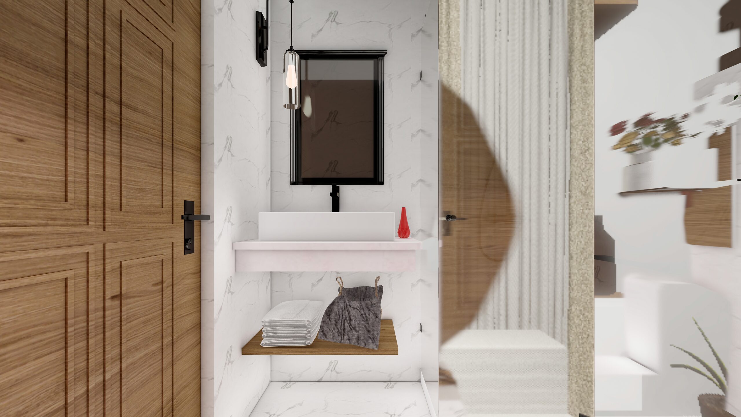 Modern bathroom with walk-in shower and premium fixtures