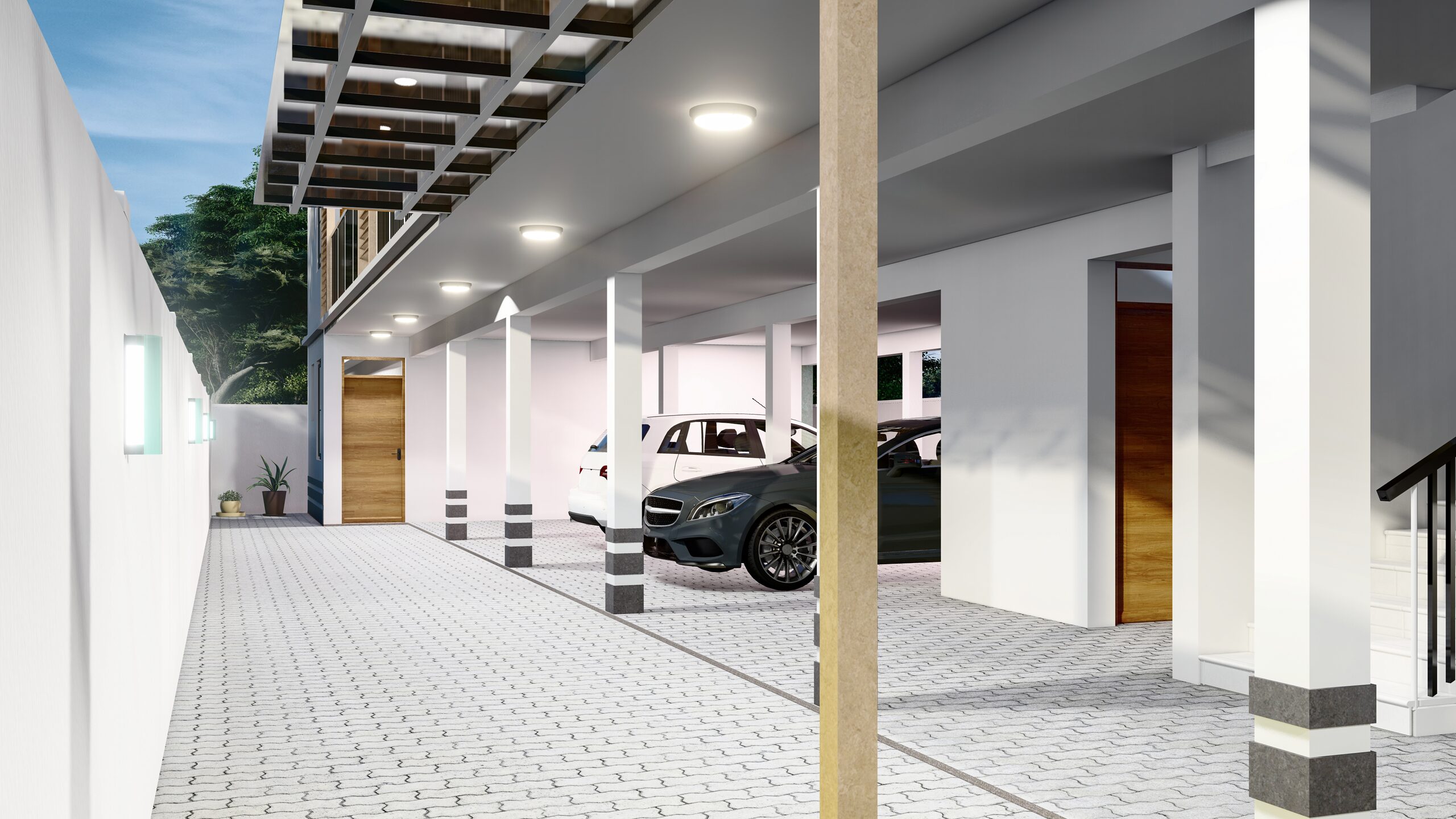 Covered tenant and visitor parking at The Woods
